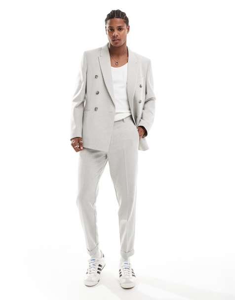ASOS DESIGN tapered wool blend suit pants in grey texture - view 1