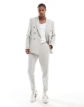 [ASOS DESIGN] ASOS DESIGN tapered wool blend suit pants in grey texture W28 L30 GREY