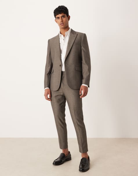 ASOS DESIGN tapered wool look twill stripe suit trousers in grey - view 1