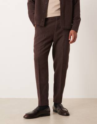 Asos Design Tapered Wool Mix Pants In Brown