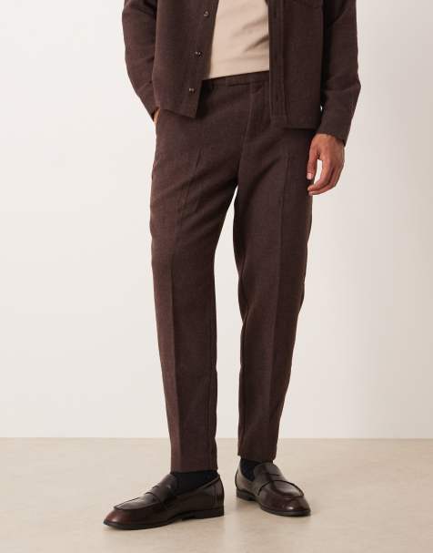 ASOS DESIGN co-ord tapered trousers with wool in brown
