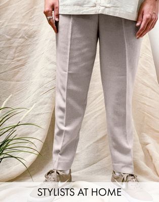 ASOS DESIGN tapered wool mix pants in stone-Neutral