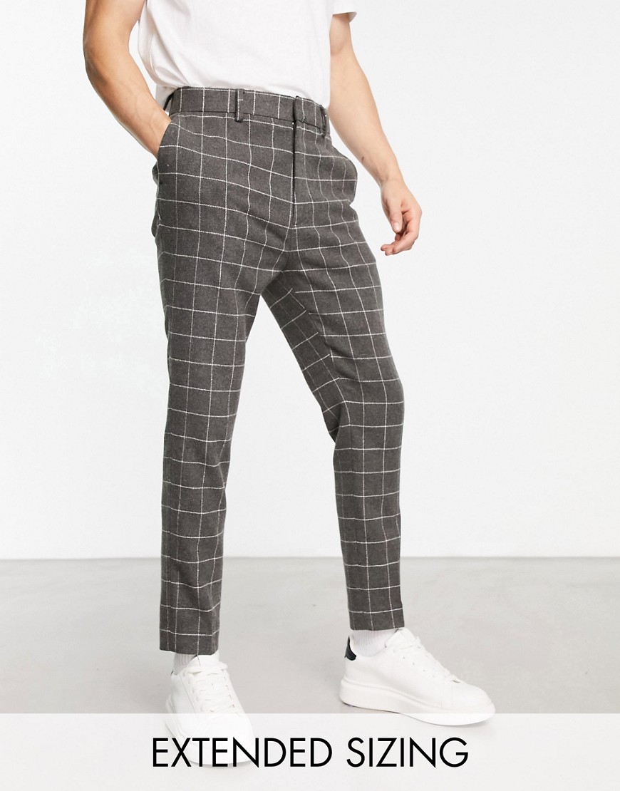 Asos Design Tapered Wool Mix Smart Pants In Charcoal Window Plaid-gray
