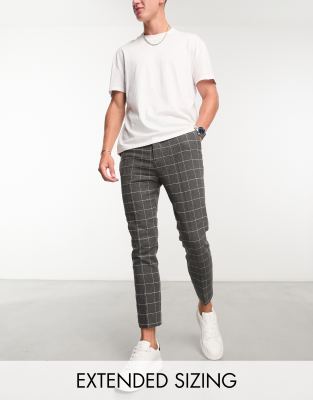 Asos Design Tapered Wool Mix Smart Pants In Charcoal Window Plaid-gray