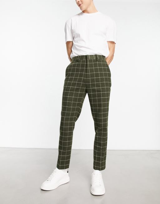Green checkered trousers best sale mens
