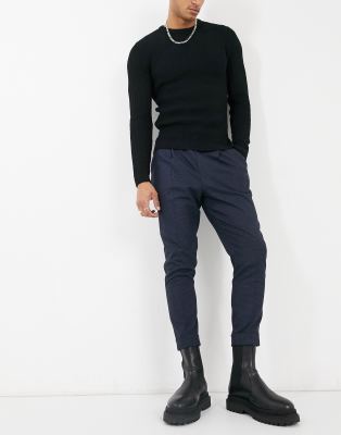 ASOS DESIGN tapered wool mix smart pants in dog tooth with turn up