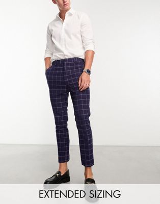 Asos Design Tapered Wool Mix Smart Pants In Navy Window Check