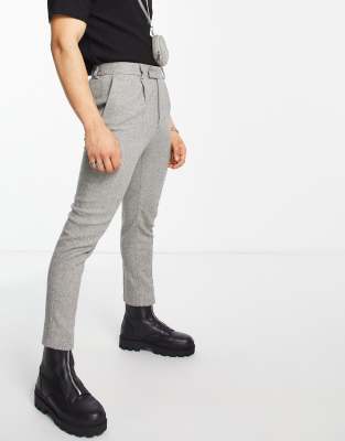 ASOS DESIGN tapered wool mix smart pants in tweed light gray
