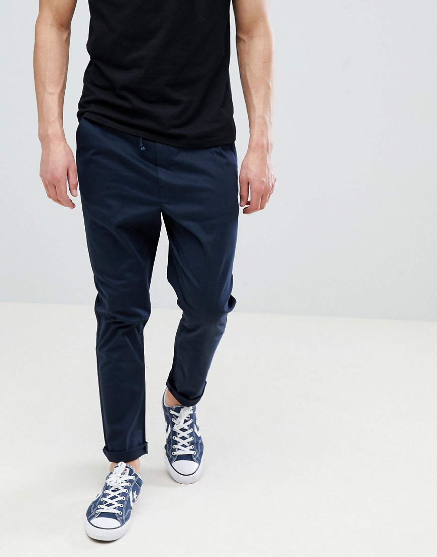 ASOS DESIGN Tapered Woven Sweatpants In Navy With Fixed Hem