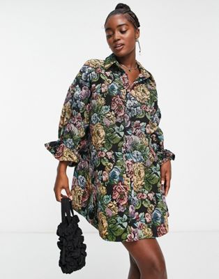 ASOS DESIGN tapestry oversized mini shirt dress in wild flower  - ASOS Price Checker