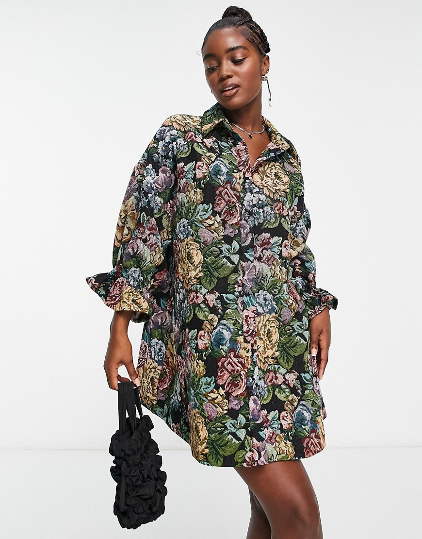 ASOS DESIGN tapestry oversized mini shirt dress in wild flower-Multi