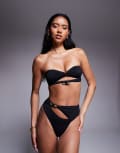 [ASOS DESIGN] ASOS DESIGN Tara bandeau bikini top with beading detail hardware in black 14 Black