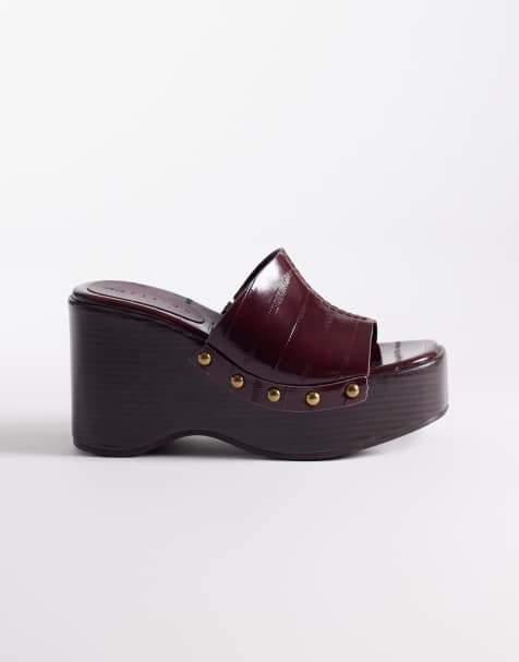 ASOS DESIGN – Tara – Bordowe koturny o drewnianym wyglądzie - view 1