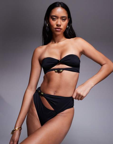 ASOS DESIGN Tara high leg high waist bikini bottom in black - view 1