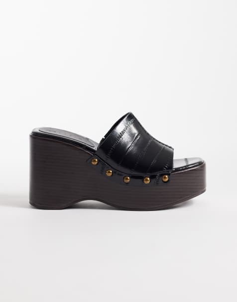 ASOS DESIGN – Tara – Svarta skor med kilklackar och bred passform - view 1