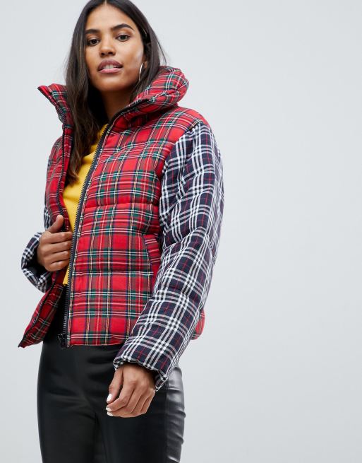 ASOS DESIGN tartan oversized neck padded jacket ASOS