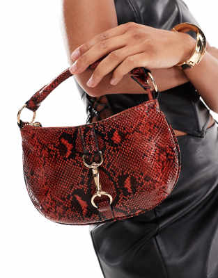 Thumbnail - ASOS DESIGN - Tasche mit Schlangenmuster in Rot mit Clipverschluss und Metallverzierung
