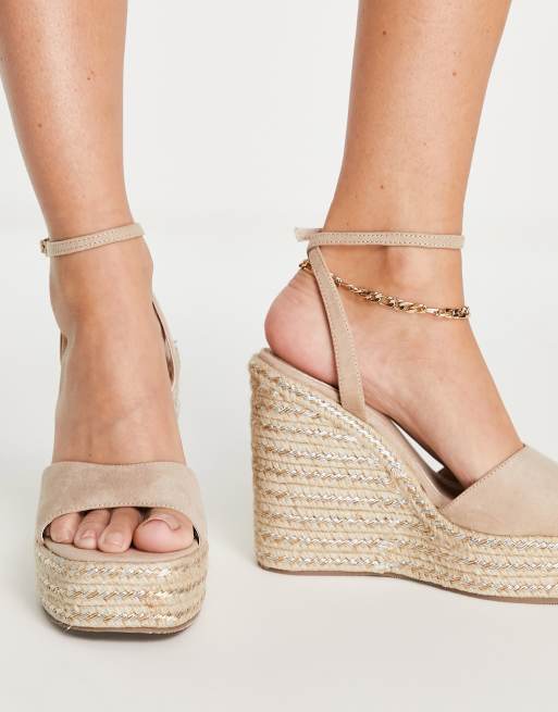 ASOS DESIGN Tasha Beige Espadrilles in weiter Passform mit Keilabsatz