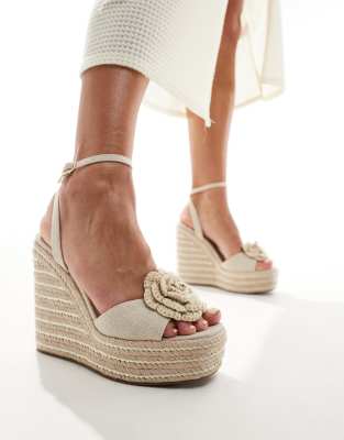 ASOS DESIGN - Tasha - Espadrille-Sandalen in Natur mit Keilabsatz und Riemchen-Neutral