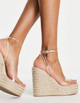 Asos Design Wide Fit Tula Espadrille Wedges With Clear Strap