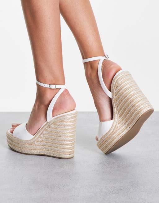 White Espadrille Wedge With Flower Details: Women's Luxury Heel