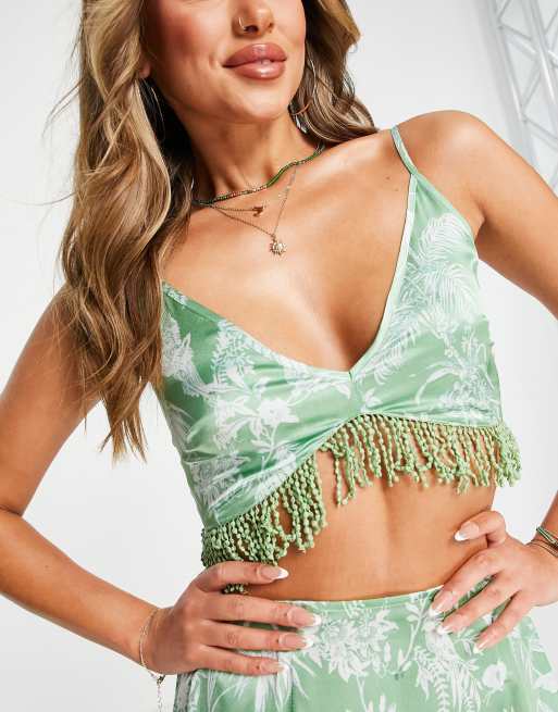 ASOS DESIGN tassel beach crop top in palm tree print - part of a set, 2 of 4