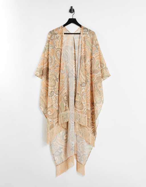 ASOS DESIGN tassel cape in brown paisley print