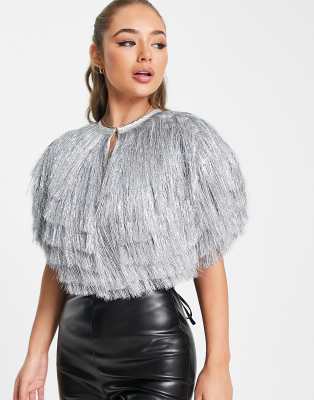 ASOS DESIGN ASOS DESIGN tassel cape in holographic tassel-Silver