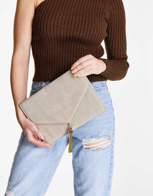 ASOS Design Tassel Clutch Bag in cream-Neutral