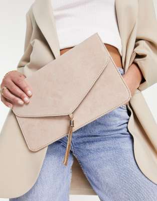 ASOS DESIGN tassel clutch bag in cream ASOS