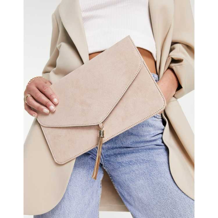 ASOS Design Tassel Clutch Bag in cream-Neutral