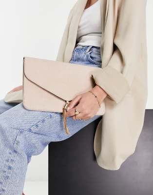 ASOS DESIGN tassel clutch bag in cream