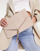 ASOS DESIGN oversized ruched clutch bag in sage green with