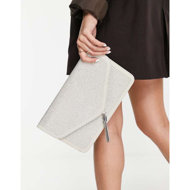 ASOS Design Tassel Clutch Bag in cream-Neutral