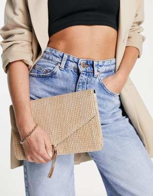 ASOS DESIGN tassel clutch bag in straw