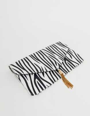 zebra print clutch bag