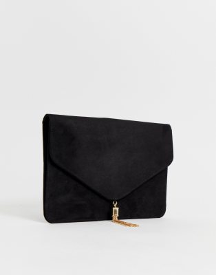 ASOS DESIGN tassel clutch bag-Black