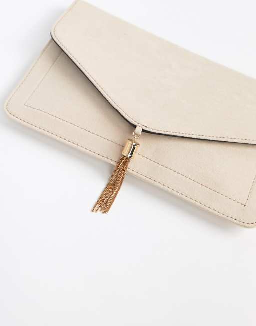 ASOS Design Tassel Clutch Bag in cream-Neutral