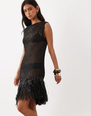 Женское мини-платье ASOS Design с кисточками по подолу, черное