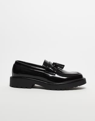 Asos Design Tassel Loafers In Black Faux Leather