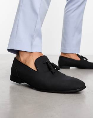 Asos Design Tassel Loafers In Black Faux Suede