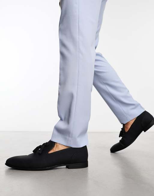 bred Editor Menda City ASOS DESIGN tassel loafers in black faux suede | ASOS