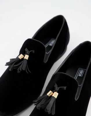 zara men's black velvet loafers with tassels