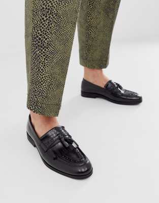 asos design maxfield leather fringed loafers