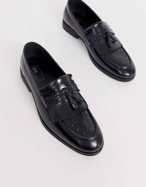 ASOS DESIGN tassel loafers in black leather with fringe detail, 3 von 4