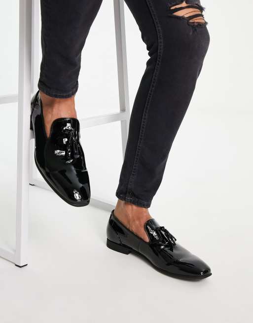 ikke noget Gå i stykker Standard ASOS DESIGN tassel loafers in black patent | ASOS