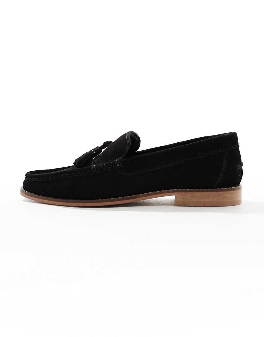 ASOS DESIGN tassel loafers in black suede leather with natural sole
