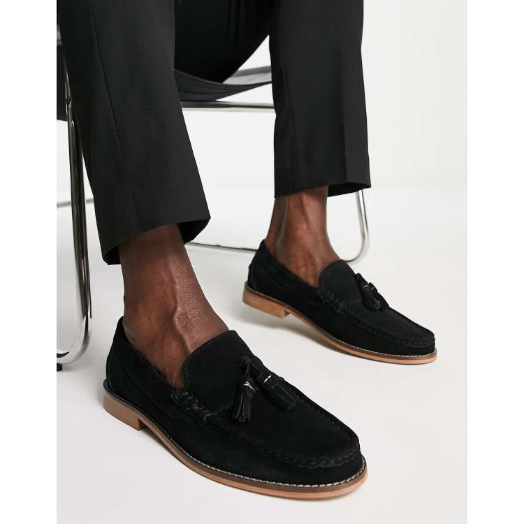 ASOS DESIGN tassel loafers in black suede leather with natural