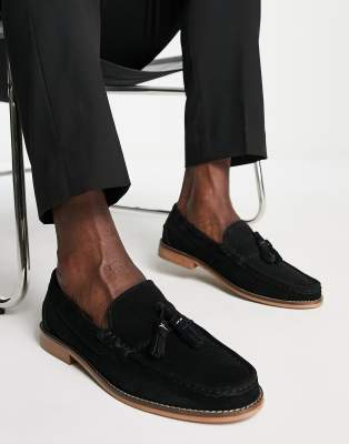 Asos Design Tassel Loafers In Black Suede With Natural Sole