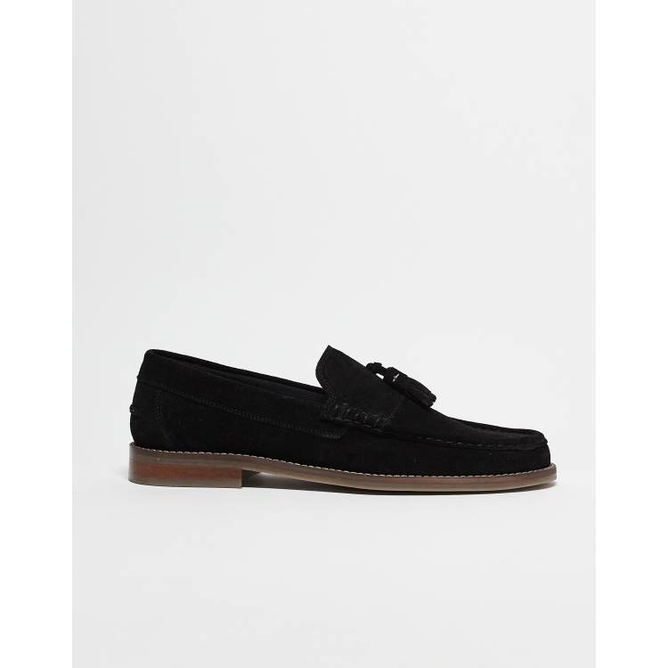 ASOS DESIGN tassel loafers in black suede with natural sole ASOS